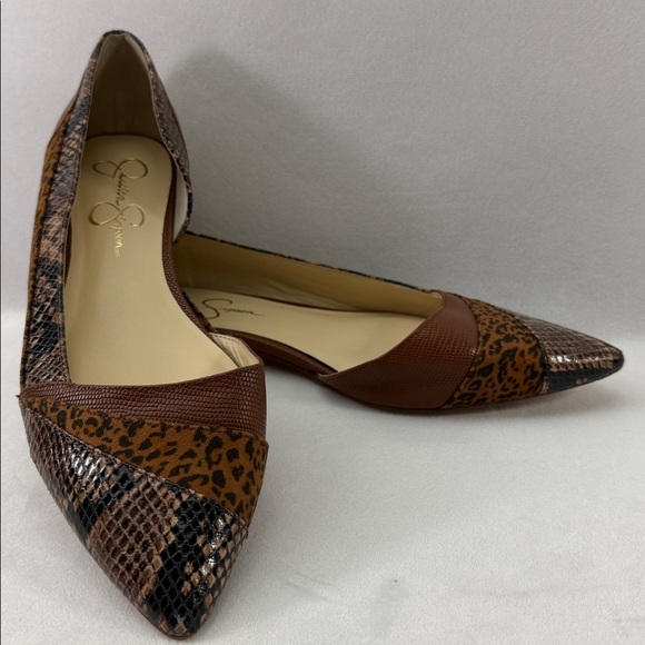 Jessica Simpson Animal Print Brown Black D’Orsay Pointed Toe Flats Shoes - Picture 2 of 8